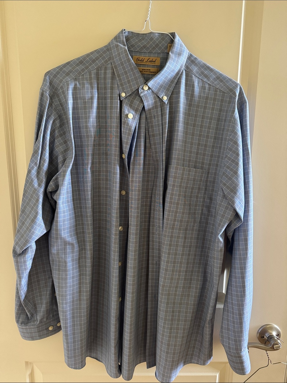Roundtree & Yorke Blue Windowpane Button-Down Dress Shirt, Large